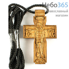  Крест нательный деревянный четырехконечный, малый, с гайтаном, высотой 5 см, из груши, ручная резьба, фото 1 