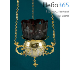  Лампада подвесная латунная Шар, двухцветная, с чеканкой, с позолотой, со стаканом, высотой 12 см ., фото 1 