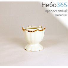  Лампада настольная керамическая "Тюльпан", с белой глазурью, с золотой отводкой (в уп.- 6 шт.), фото 1 