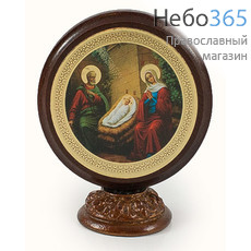 Рождество Христово. Икона на дереве 6х6 см, круглая, на подставке (х43342) (Мис), фото 1 