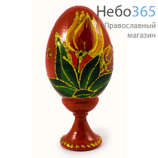  Яйцо пасхальное деревянное на цельной подставке, Цветочное, с ручной росписью, разного цвета, высотой 7 см, 21051.1, фото 1 