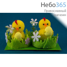  Сувенир пасхальный набор "Цыплята в гнезде", синтетические, высотой 5,5 см (цена за набор из 2 шт.), 36607/36608, фото 1 