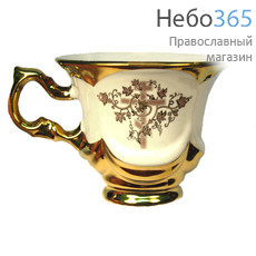  Чашка керамическая средняя, с белой глазурью с золотом, с деколью Крест (в уп.- 5 шт.), фото 1 