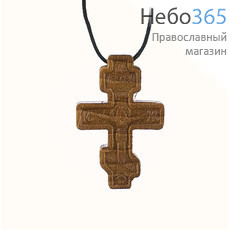  Крест нательный деревянный восьмиконечный, с гайтаном, высотой 3 см, фото 1 