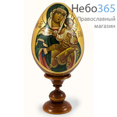  Яйцо пасхальное деревянное с писаной иконой Божией Матери Голубицкая , на подставке, высотой 11 см (без учёта подставки), фото 1 