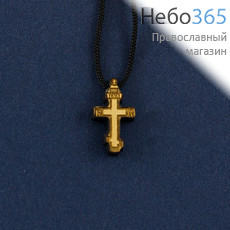  Крест нательный деревянный из самшита, детский, № 2, восьмиконечный, с изображением креста, высотой 2,1 см, с гайтаном, резьба на станке, фото 1 