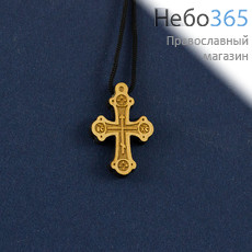  Крест нательный деревянный из самшита, № 19, в форме "Трилистник", с изображением креста, выс. 3 см, с гайтаном, резьба на станке, фото 1 
