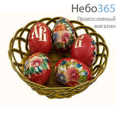  Яйцо пасхальное деревянное красное, "Писанка", высотой 6,4 см (в уп.- 5 шт.), фото 1 