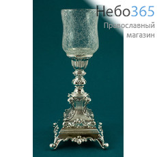  Лампада настольная металлическая из сплава цинка с посеребрением, со стеклянным стаканом, А 29, фото 1 