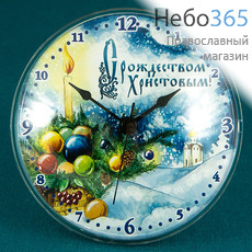  Часы - рождественский сувенир настенные на пластике, на магните Свеча, диаметром 10 см, 02чак002, фото 1 
