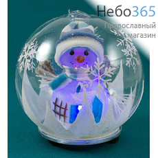 Сувенир рождественский "Снеговик в стеклянном шаре" , с меняющей цвета подсветкой, высотой 12 см, YG-3 A,B,C,D, фото 1 