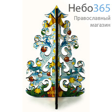  Сувенир рождественский Елка, из МДФ, голубая, с золотыми звездами, 9,2 х 14 см, фото 1 