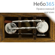  Ящик крестильный деревянный: 2 стекл. флакона, 2 стрючца, губка, складные ножницы, 6,5 х 11,5 х 8,5 см, 316-10, фото 2 