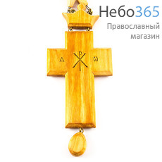  Крест наперсный протоиерейский деревянный четырехконечный, из ольхи, со сложной объёмной ручной резьбой, на деревянной цепочке, высотой 10,5 см, фото 3 
