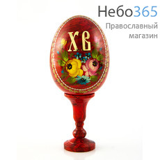  Яйцо пасхальное деревянное на подставке, с ручной росписью Цветы Жостово, цветное, высотой (без учёта подставки) 8 см, фото 4 