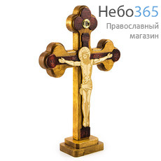  Крест деревянный с плоским деревянным распятием, с 1 вставкой (земля и ладан освящены на Гробе Господнем), на подставке высотой 22 с, фото 2 