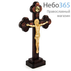  Крест деревянный с плоским деревянным распятием, с 1 вставкой (земля освящена на Гробе Господнем), на подставке, высотой 16 с, фото 2 