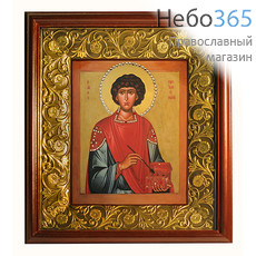  Икона в киоте 17х21, со стразами , киот с басмой великомученик Пантелеимон, фото 1 