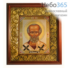  Икона в киоте 17х21, со стразами , киот с басмой святитель Николай Чудотворец, фото 1 