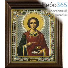  Икона в раме 11х13, с искусственным жемчугом и стразами Пантелеимон, великомученик, фото 1 