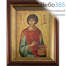  Икона в киоте 17х20,5, холст, деревянный багет Пантелеимон, великомученик, фото 1 