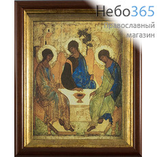  Икона в киоте 14,5х19, холст, деревянный багет Святая Троица, копия иконы прп.Андрея Рублева, фото 1 