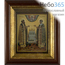  Икона в киоте (Фз) 14,5х19 (формат А6), холст, деревянный багет Петр и Феврония, благоверные князь и княгиня (на золотом фоне) (№435), фото 1 