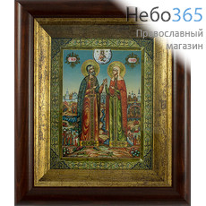  Икона в киоте 14,5х19, холст, деревянный багет Петр и Феврония, благоверные князь и княгиня, фото 1 