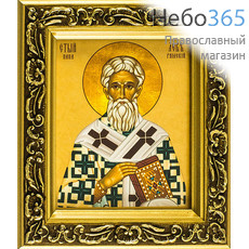  Икона в раме 14х15, багет деревянный, под стеклом, ИМЕННЫЕ Лев папа Римский, святитель, фото 1 
