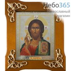  Икона в деревянной раме 14х17 см, со стеклом, с лепными позолоченными накладками (Мис) Господь Вседержитель (161501), фото 1 