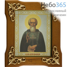  Икона в раме 11х13, багет дерево, под стеклом, лепнина завиток Сергий Радонежский, преподобный, фото 1 