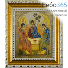  Икона в раме 13х15 см, полиграфия, золотое и серебряное тиснение, цветной фон, пластиковый багет, под стеклом (Су) Святая Троица (36), фото 1 