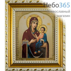  Икона в раме 9х11, полиграфия, золотое и серебряное тиснение, пластиковый багет, под стеклом икона Божией Матери Иверская, фото 1 