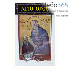  Афонский набор, икона 6,5х9, камешек с иконой, розочка Стилиан Пафлагонский, преподобный, фото 1 