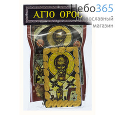  Афонский набор, бумажная икона 6,5х10, икона на дереве 4х6,5, розочка Николай Чудотворец, святитель, фото 1 