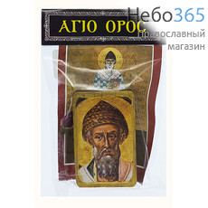  Афонский набор, бумажная икона 6,5х10, икона на дереве 4х6,5, розочка Спиридон Тримифунтский, святитель, фото 1 