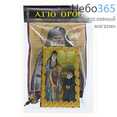  Афонский набор, бумажная икона 6,5х10, икона на дереве 4х6,5, розочка Паисий Святогорец, преподобный, фото 1 