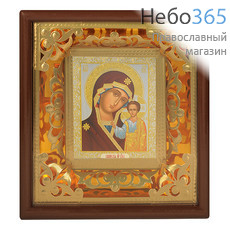  Икона в киоте 11х13, с киотом 22х24, внутренняя ажурная рама из тонкого металла икона Божией Матери Казанская, фото 1 