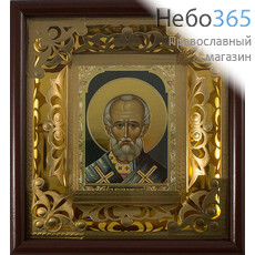  Икона в киоте 11х13, с киотом 22х24, внутренняя ажурная рама из тонкого металла Николай Чудотворец, святитель, фото 1 