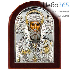  Икона в ризе EK1-ХАG, 5,5х7, шелкография, посеребрение, позолота, на деревянной основе Николай Чудотворец, святитель, фото 1 