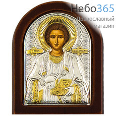  Икона в ризе EK1-ХАG, 5,5х7, шелкография, посеребрение, позолота, на деревянной основе Пантелеимон, великомученик, фото 1 