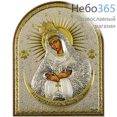  Икона в ризе (Ж) EK4-PAG 12х15,5, посеребрение, позолота, шелкография, на пластиковой основе Божией Матери Остробрамская (067), фото 1 