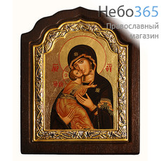  Икона на дереве C-11 11х16, шелкография, серебрение, на деревянной фигурной основе Божией Матери Владимирская, фото 1 
