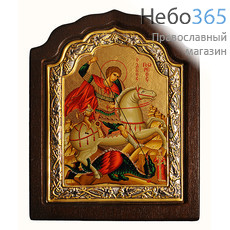  Икона на дереве C-11 11х16, шелкография, серебрение, на деревянной фигурной основе Георгий Победоносец, великомученик, фото 1 