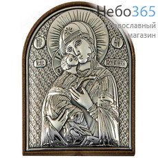  Икона в ризе 6х8, литография, посеребрение, арочная икона Божией Матери Владимирская, фото 1 