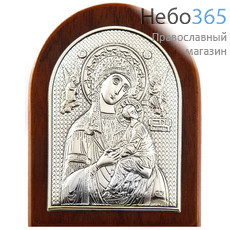  Икона 7х9 см, на деревянной основе, в посеребренной ризе, арочная, с подставкой (Нпл) икона Божией Матери Страстная, фото 1 