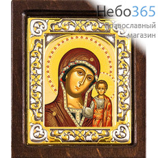  Икона на дереве D1110 10х11 шелкография, с двойным ковчегом, посеребренная, позолоченная риза Божией Матери Казанская, фото 1 