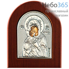  Икона в ризе 7х8, на дереве, посеребрение, арочная икона Божией Матери Владимирская, фото 1 