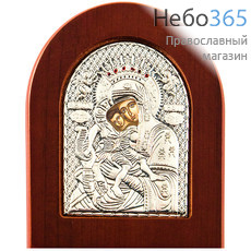  Икона 7х8 см, на деревянной основе, в посеребренной ризе, арочная, с подставкой (Нпл) икона Божией Матери Достойно Есть, фото 1 