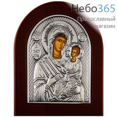  Икона в ризе 9х12, на дереве, посеребрение, арочная, на подставке икона Божией Матери Одигитрия, фото 1 